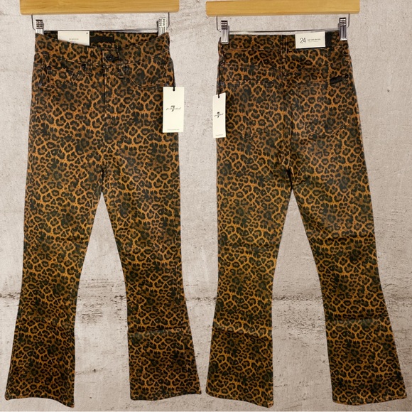 7 For All Mankind Leopard Coated High Rise Slim Fit Kick Flare Jeans 24 - Picture 3 of 8